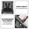 A collage of four images showing different features of a baby stroller. Produktbild-Vorschau