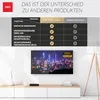 A comparison table showing features of a receiver product against other products, with a television displaying a city skyline below. Produktbild-Vorschau