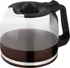 A glass coffee pot filled with coffee, with a black lid and handle. Produktbild-Vorschau