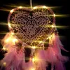 Herz Traumfänger Mit Lichtern Boho-Stil Handgefertigt LED Produktbild-Vorschau 5