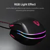 A black gaming mouse with RGB lighting effects displayed on a reflective dark surface. Produktbild-Vorschau