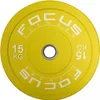 A yellow weightlifting plate with white text. Produktbild-Vorschau