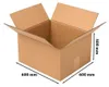 A brown cardboard box with its flaps open, showing dimensions. Podgląd zdjęcia produktu