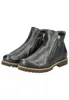 A pair of black leather ankle boots with zippers on a white background. Produktbild-Vorschau