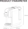 A line drawing of a coffee machine with dimensions indicated. Produktbild-Vorschau