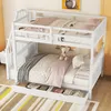 A white bunk bed with stairs and storage drawers, decorated with bedding and a teddy bear. Náhled obrázku produktu