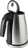 A close-up, angled view of a stainless steel and black electric kettle with its lid open. Produktbild-Vorschau