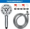 A shower head and its accessories are laid out on a white background. Produktbild-Vorschau