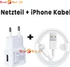 A white USB power adapter and a white USB to Lightning cable are shown on a white background. Produktbild-Vorschau