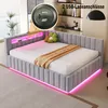 A modern upholstered bed with LED lighting and a decorative pillow. Náhled obrázku produktu
