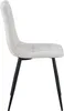 A side view of a single beige upholstered chair with black metal legs, isolated on a white background. Produktbild-Vorschau