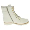 A white women's boot with beige laces and a side zipper, shown from the side against a white background. Produktbild-Vorschau