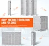 Collage of images showing a white wooden room divider in various folded and unfolded configurations, with graphic elements and text. Anteprima dell’immagine prodotto