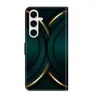 A product shot of a phone case with a dark green and gold abstract design. Produktbild-Vorschau
