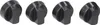 Four black stove knobs are shown in a row on a white background. Produktbild-Vorschau