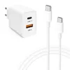 A white USB-C charger and two white USB-C cables are shown against a white background. Produktbild-Vorschau