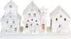 A set of white wooden Christmas houses with LED lights. Podgląd zdjęcia produktu