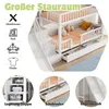 A white bunk bed with a slide and stairs, featuring storage drawers underneath. The image is divided into sections highlighting different aspects of the bed. Produktbild-Vorschau