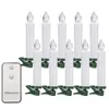 A set of 10 white LED candle lights with green clips and a remote control, displayed against a white background. Produktbild-Vorschau