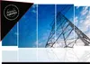A collage of images showing a power line tower against a blue sky, with a black triangular overlay containing a circular seal. Anteprima dell’immagine prodotto