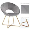 A gray velvet accent chair with gold metal legs is shown against a white background, with close-up insets highlighting the fabric and frame. Produktbild-Vorschau