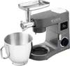 A kitchen mixer with a meat grinder attachment and a mixing bowl, shown against a white background. Produktbild-Vorschau
