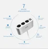 A car charger with multiple ports, surrounded by text and icons detailing its 7 smart security protections. Produktbild-Vorschau
