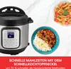 An Instant Pot multi-cooker is shown next to two dishes of food, with promotional text at the bottom. Produktbild-Vorschau
