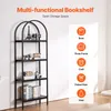 A multi-functional bookshelf with various decorative items and books displayed on its shelves, alongside a graphic illustrating its uses. Náhled obrázku produktu