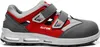A side view of a single grey and red safety sandal with white accents. Produktbild-Vorschau