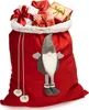 A red Santa sack filled with Christmas gifts, decorated with a gnome figure. Produktbild-Vorschau