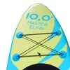 Close-up view of the front of an inflatable paddleboard, showing the '10.0 MASTER ELFIN' text and bungee cord storage system. Náhled obrázku produktu