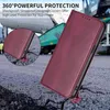 A red flip phone case is shown on a cracked asphalt surface with construction equipment in the background. Produktbild-Vorschau