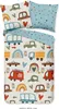 A flat lay of a children's duvet cover and pillowcase set with a car and rainbow pattern. Anteprima dell’immagine prodotto