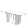 A white oval dining table with storage cabinets at the base, shown against a white background. Produktbild-Vorschau