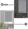 Collage showing a grey roller blind in a window and a close-up of the blind with feature callouts. Produktbild-Vorschau