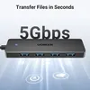 A UGREEN USB hub is shown with text highlighting its speed and connectivity. Produktbild-Vorschau