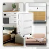 A collage of four different room settings, featuring a white rolling drawer cabinet. Produktbild-Vorschau