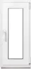 A white PVC casement window with a handle and hinges, shown against a white background. Produktbild-Vorschau