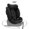 A black child car seat is shown on a rotating base, with a 360-degree graphic indicating its swivel feature. Náhled obrázku produktu
