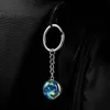 A close-up shot of a keychain with a globe charm attached to a zipper pull on a black backpack. Podgląd zdjęcia produktu