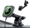 A black magnetic wireless charger and car mount with a green illuminated ring is shown on a dark surface, with a USB-C cable connected. Anteprima dell’immagine prodotto