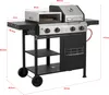 A multi-functional grill with dimensions indicated by labels. Produktbild-Vorschau