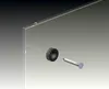 A close-up view of a glass panel with a mounting bracket and screw. Produktbild-Vorschau