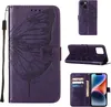 iPhone 14 Hülle, Schmetterling Prägung Flip Leder Produktbild-Vorschau 1