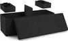 A black storage ottoman with its lid open, revealing internal compartments and two separate storage boxes. Produktbild-Vorschau