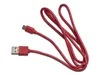 A red USB cable with a standard USB-A connector on one end and a micro-USB connector on the other, laid out on a white background. Produktbild-Vorschau