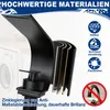A close-up, cutaway view of a black waterfall faucet, highlighting its layered construction and durability features, with a blurred background showing a washing machine and laundry basket. Produktbild-Vorschau