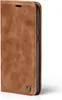 A brown flip cover phone case for a Samsung Galaxy A71 is shown from the side. Produktbild-Vorschau