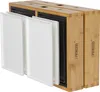 A close-up, angled view of a Princess Chef-Tischgrill Dinner4All Pure, showing its bamboo casing and white grill plates. Produktbild-Vorschau